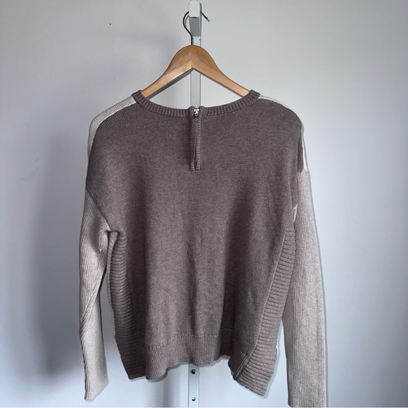 Rachel Zoe Neutral Colorblock Pullover Sweater Large Zip Back Cozy - Picture 5 of 7